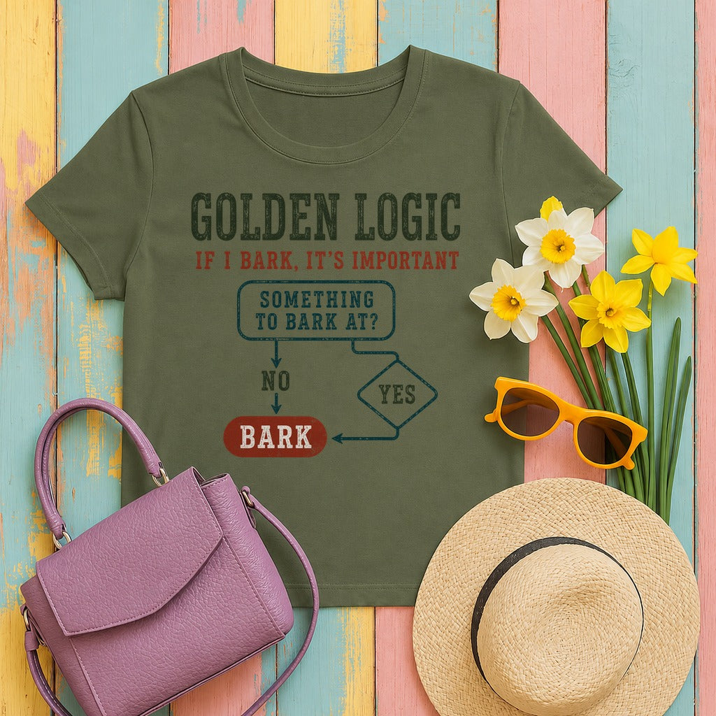 Golden Logic Bark Flowchart T-Shirt in Military Green