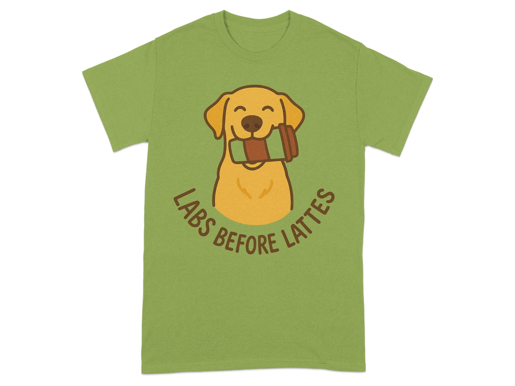 Green Labs Before Lattes Cute Dog Graphic T-Shirt