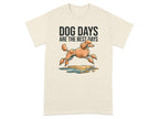 Cream t-shirt with "DOG DAYS ARE THE BEST DAYS" and a poodle running through puddles.