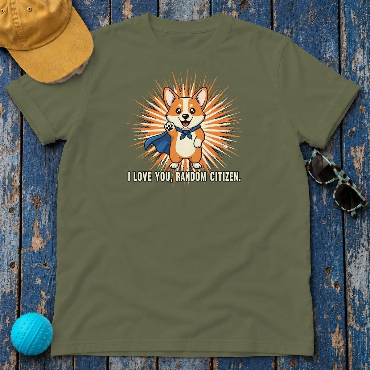 Random Citizen Super Corgi T-Shirt in Military Green
