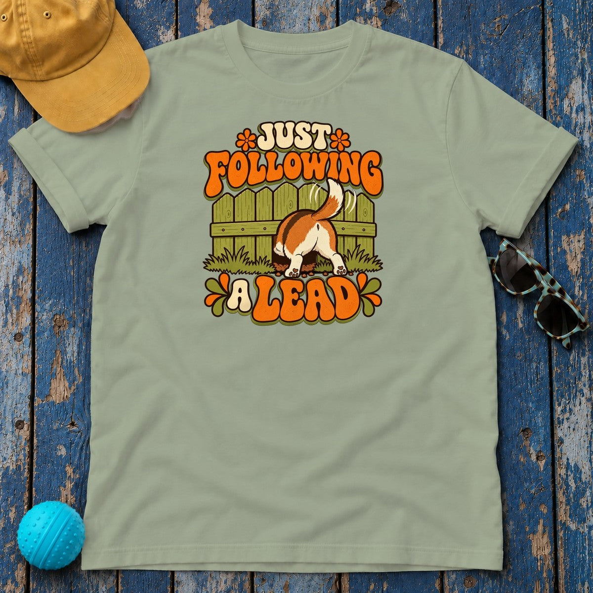 Just Following a Lead Beagle T-Shirt in Sage - flat lay