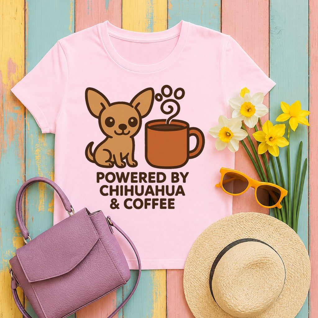 The Daily Fuel Chihuahua & Coffee T-Shirt in Light Pink