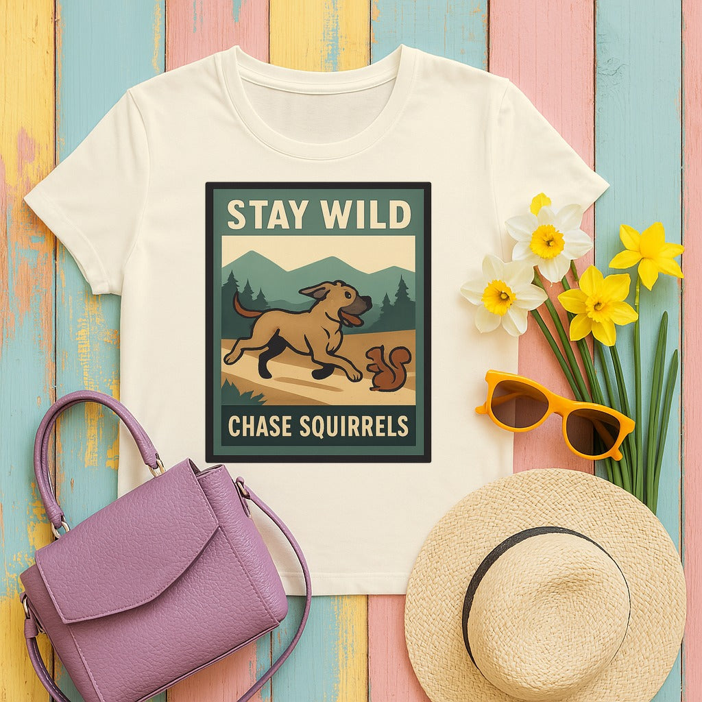 Cane Corso Stay Wild Chase Squirrels Tee in Natural