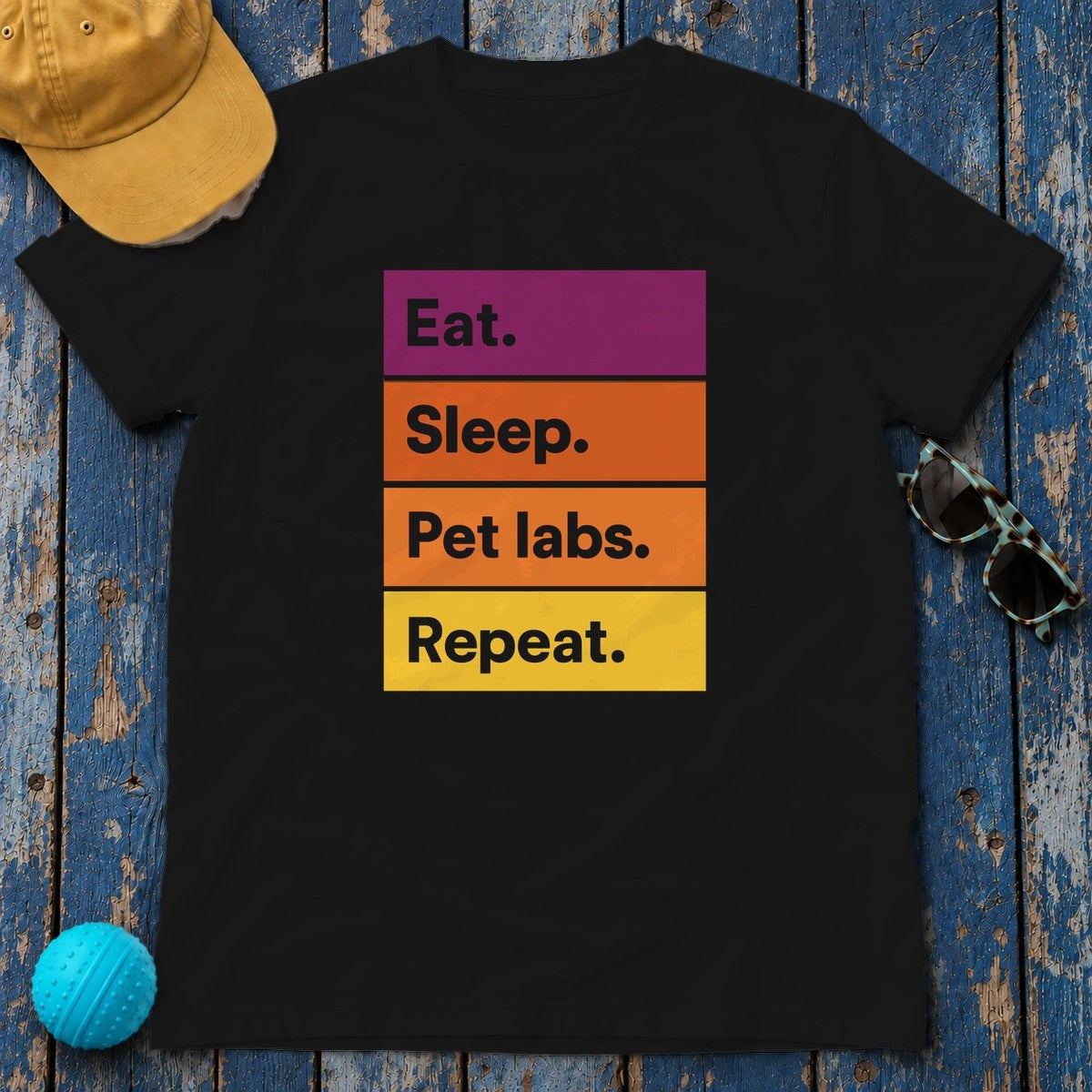 Eat Sleep Pet labs Repeat T-Shirt in Black
