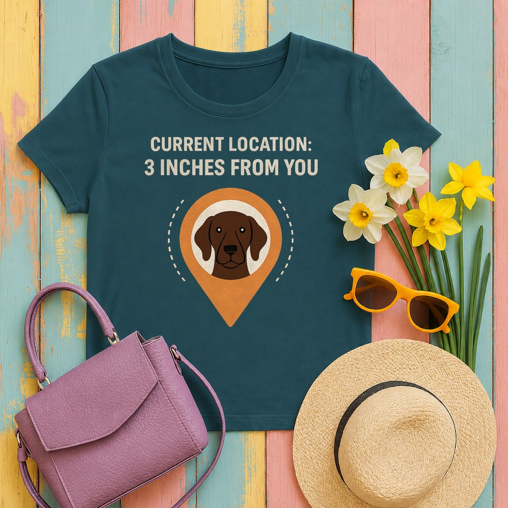 German Shorthaired Pointer 3 Inches From You T-shirt in Heather Deep Teal