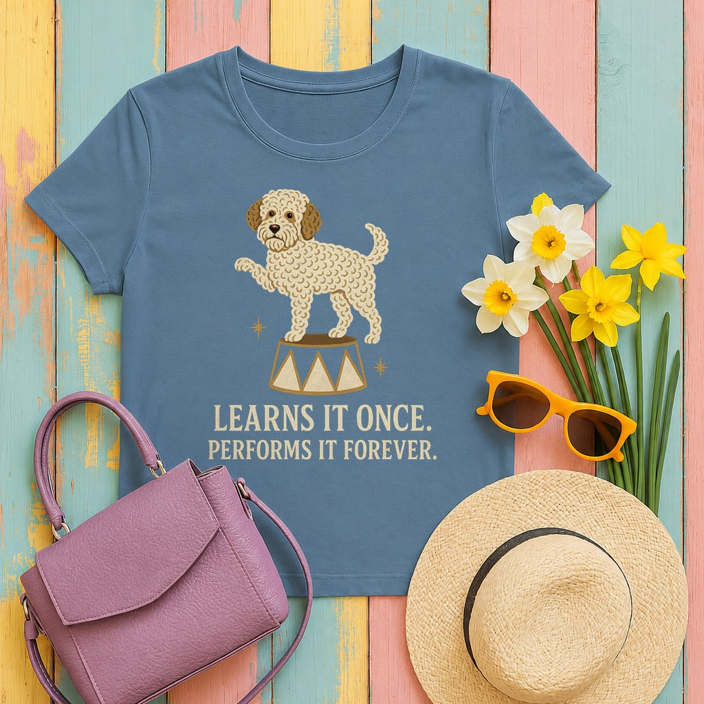 Lagotto Learns It Once Tee in Steel Blue