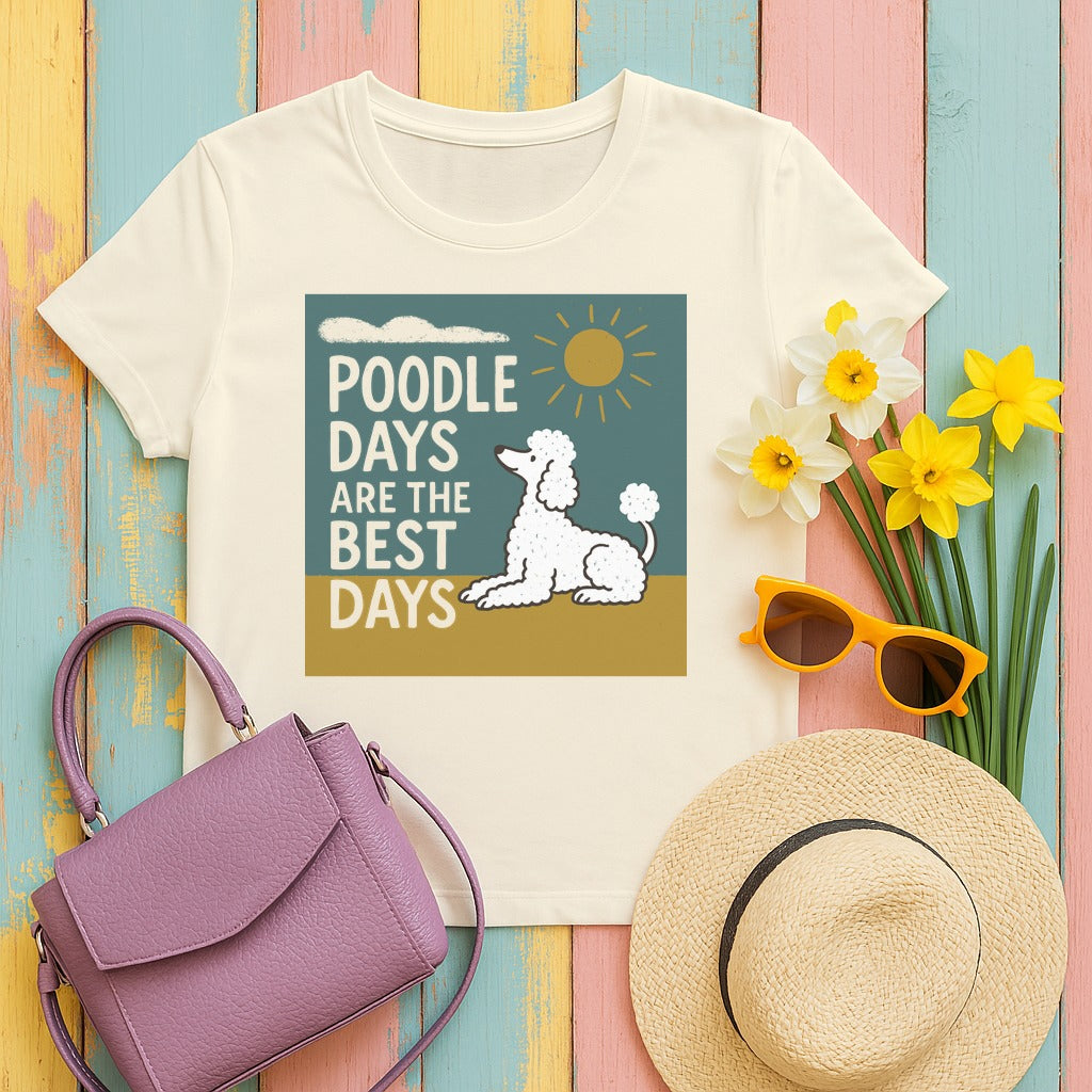 Poodle Days Whimsical Graphic T-Shirt in Natural