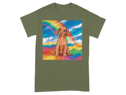 Colorful Dog Under Rainbow Design T-Shirt product