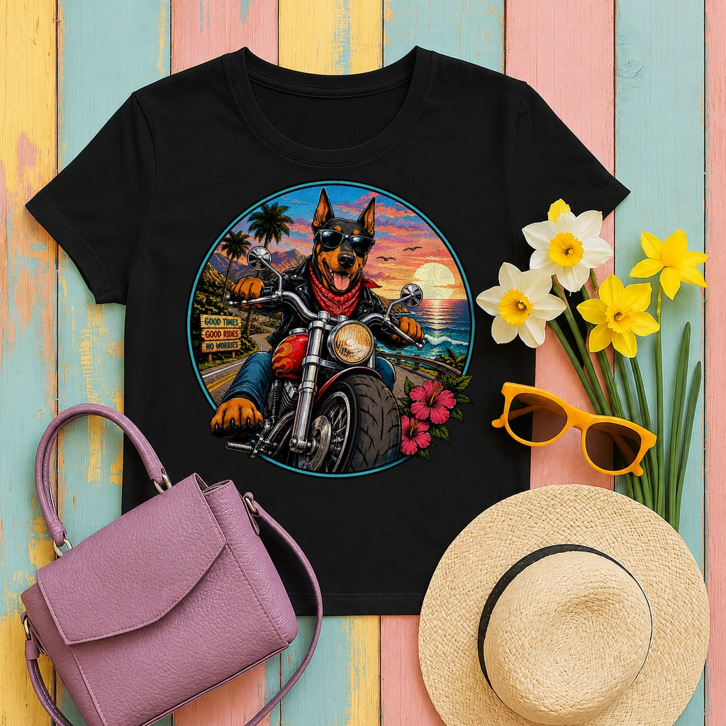 Good Times Doberman Rider T-shirt in Black