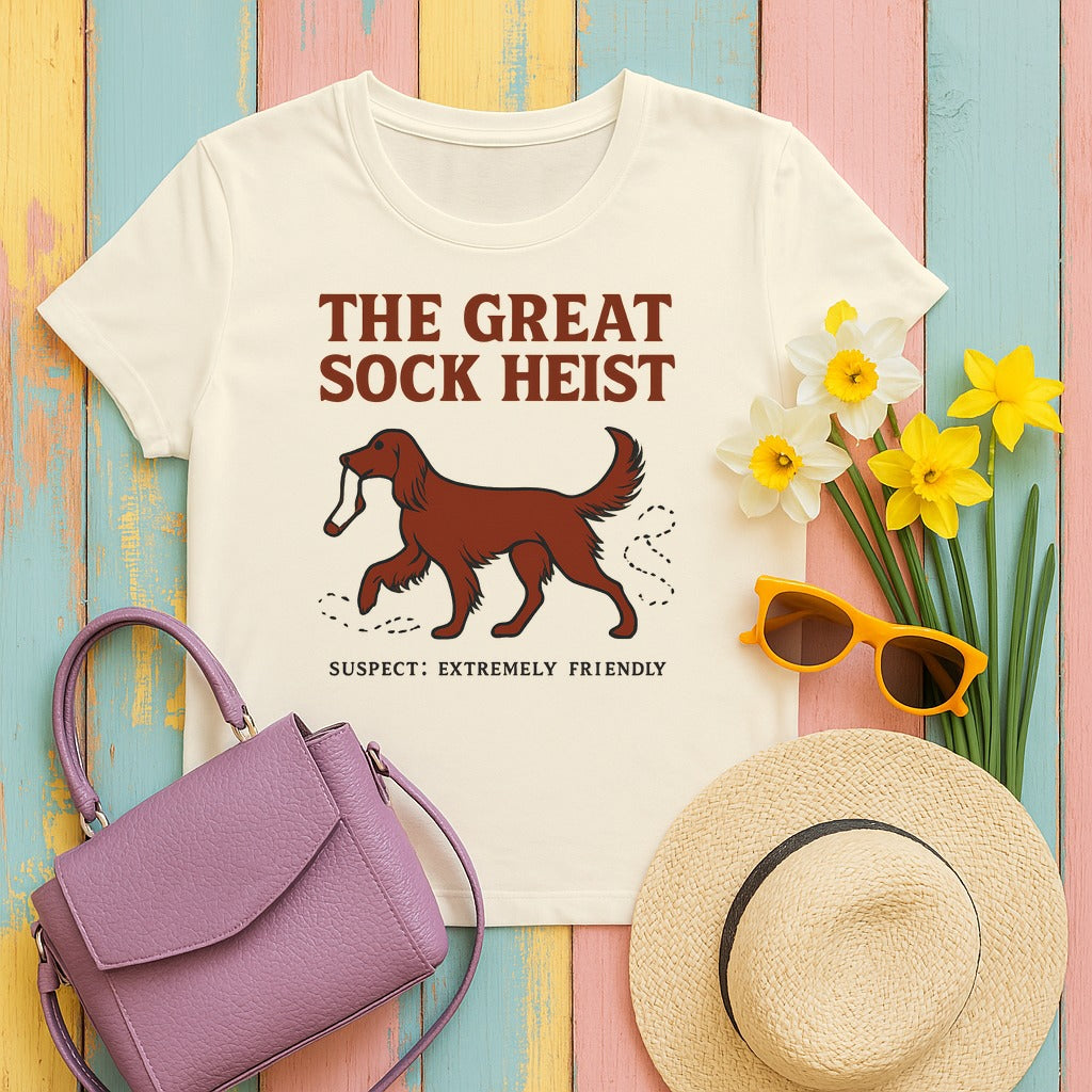 Irish Setter Great Sock Heist T-shirt in Natural