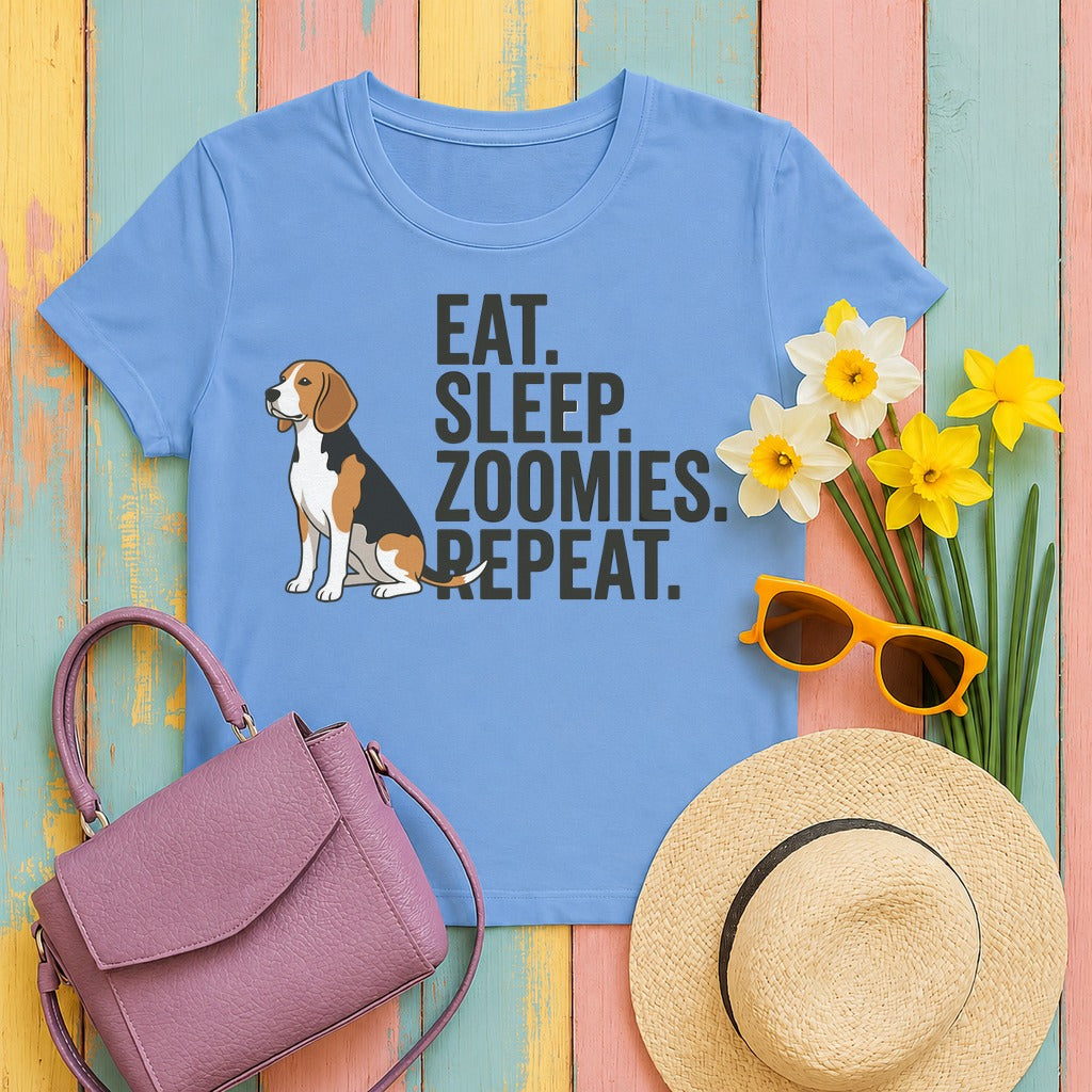 Beagle Eat Sleep Zoomies Repeat T-Shirt in Carolina Blue