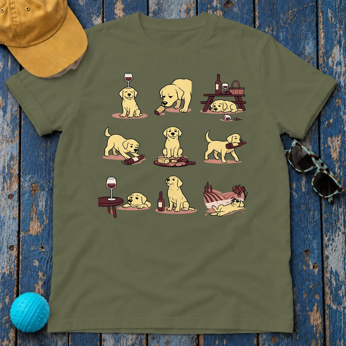 Paws & Pours Labrador Humor T-Shirt in Military Green