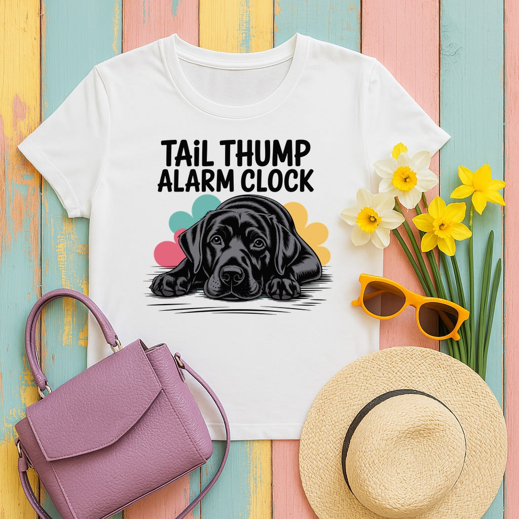 Tail Thump Alarm Clock Black Lab T-Shirt in White