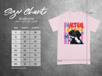 Gildan 5000 t-shirt size chart with a dog wearing socks on the graphic.