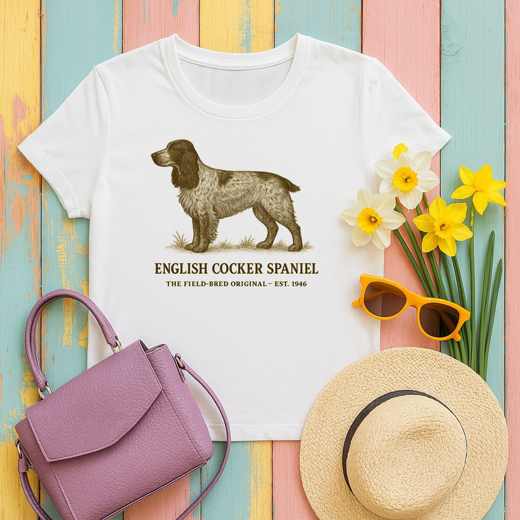 English Cocker Spaniel Field Guide Tee in White
