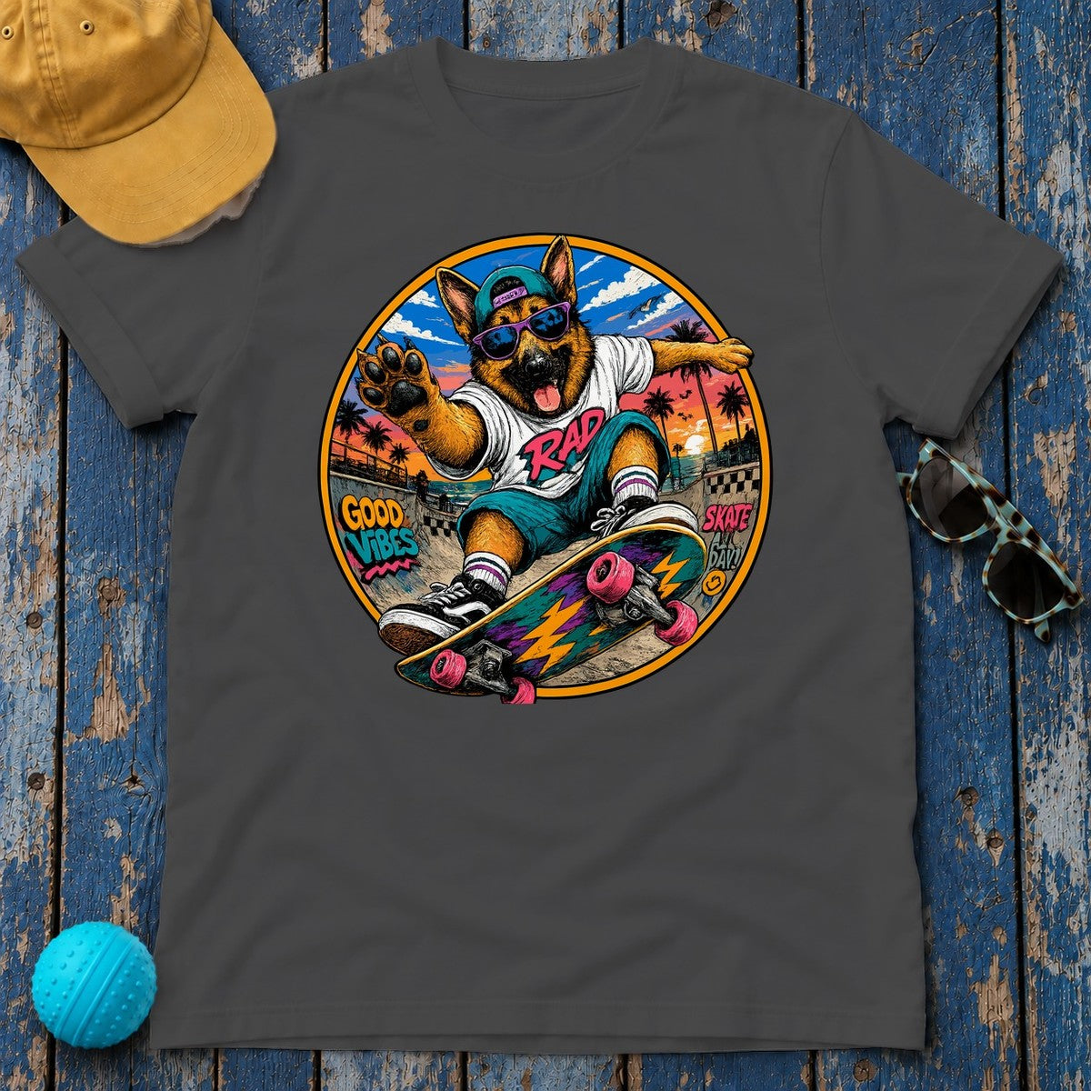 Rad Skater German Shepherd T-Shirt in Dark Heather