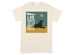 Black dog under sun and clouds, text "LAB DAYS ARE THE BEST DAYS"