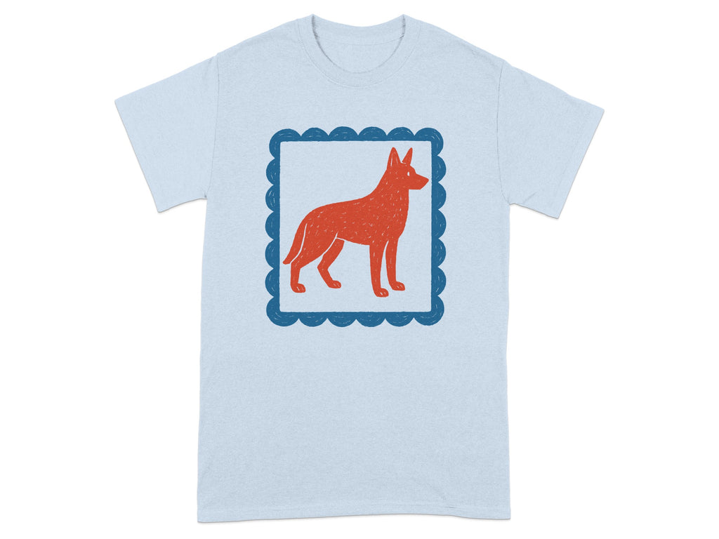 Graphic Light Blue T-shirt with Red Dog Design