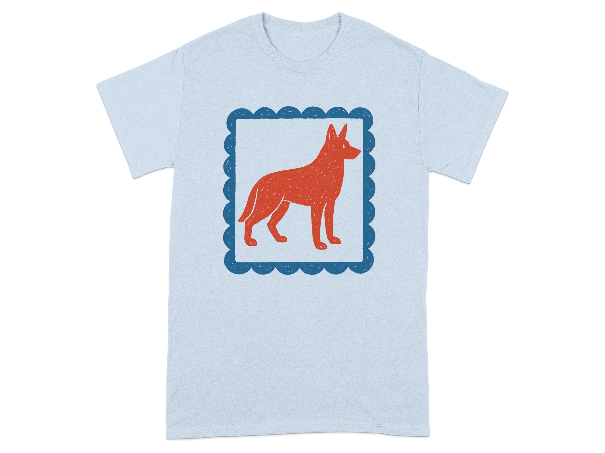 Graphic Light Blue T-shirt with Red Dog Design