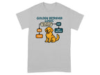 Golden Retriever Logic flowchart with a dog and text: CAN I FIT IT IN MY MOUTH? YES TOY, NO TRY ANYWAY.