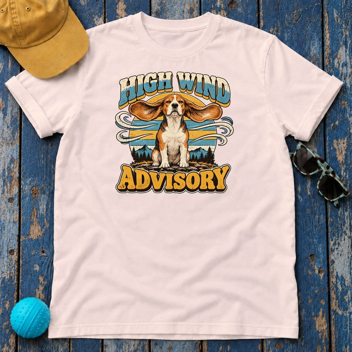 High Wind Advisory Beagle T-Shirt in Soft Pink - flat lay