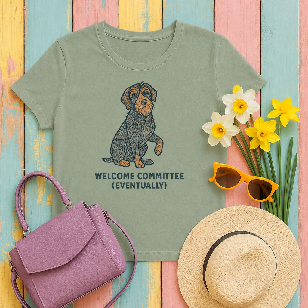 Wirehaired Pointing Griffon Welcome Committee T-shirt in Sage