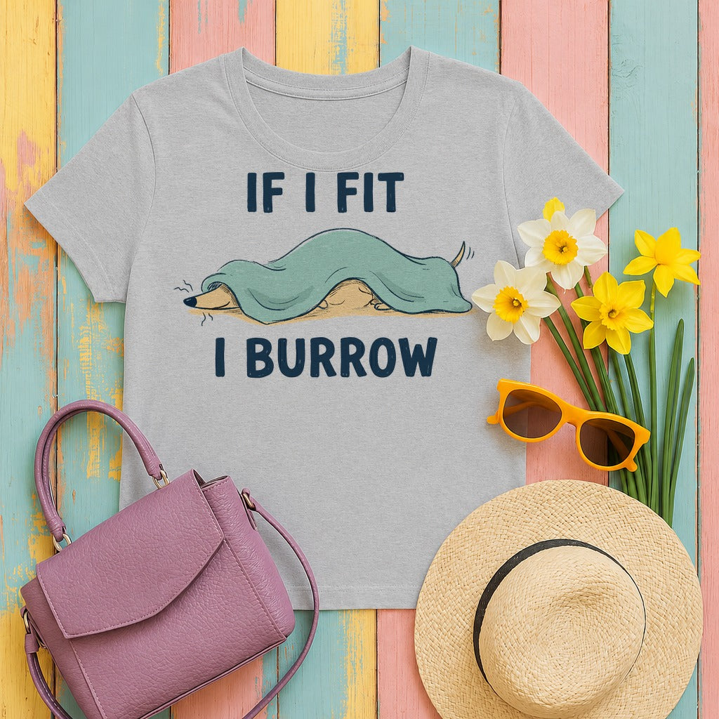 If I Fit I Burrow Dachshund T-Shirt in Sport Grey