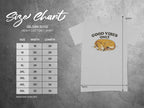 Gildan 5000 heavy cotton t-shirt size chart with width and length measurements.