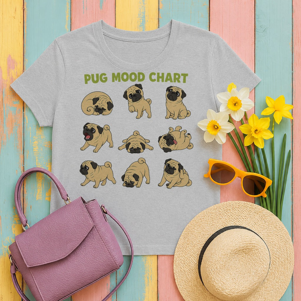 migbackfill the-pug-mood-chart-t-shirt tee flat lay hero v8