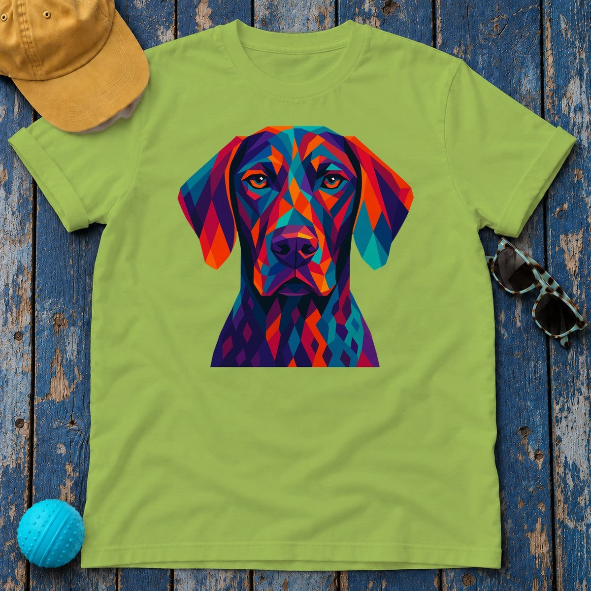 Abstract Geometric Art Vizsla Portrait Colorful Design T-Shirt in Kiwi