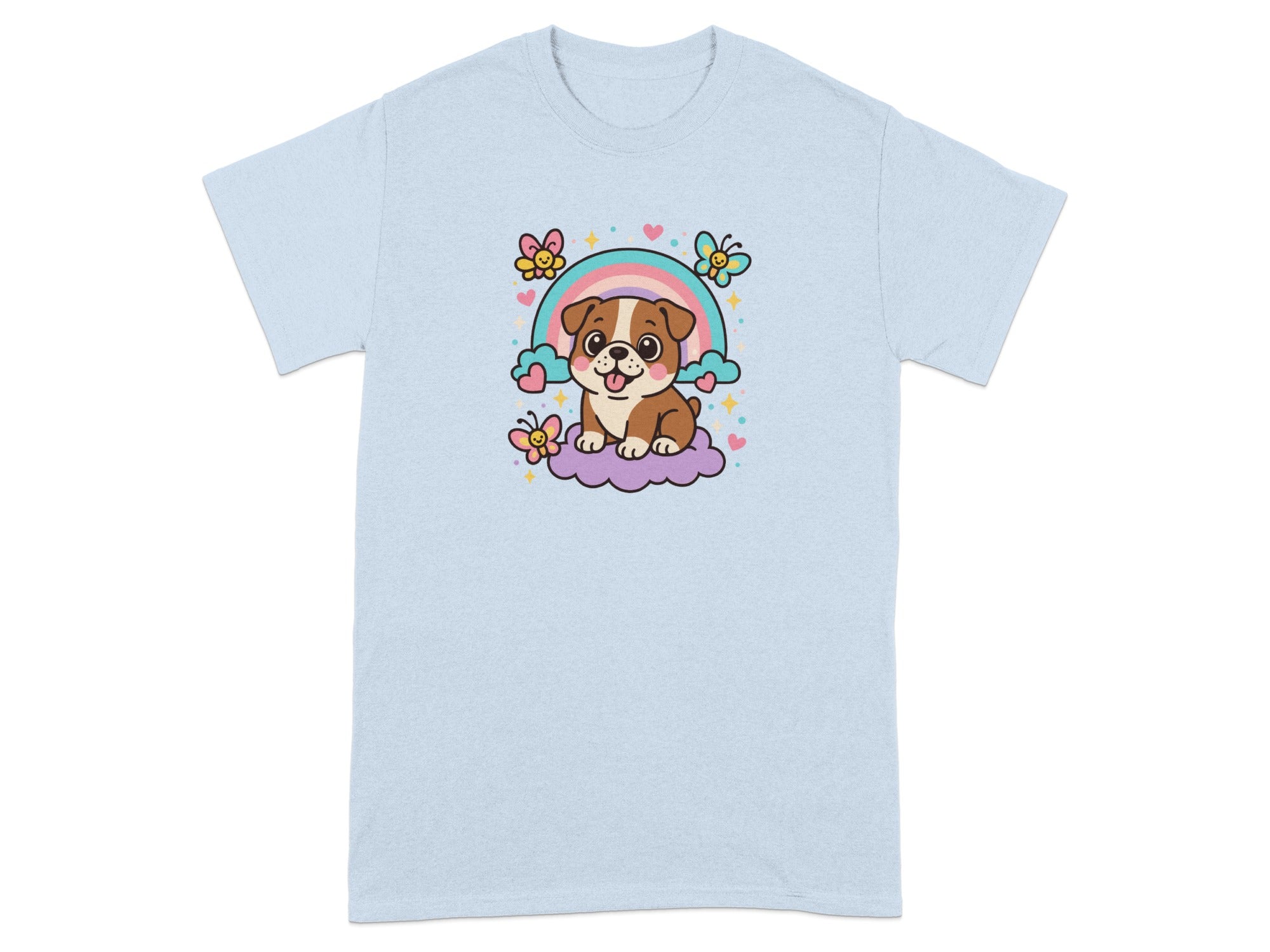 Cute Puppy and Rainbow with Flowers Design T-shirt