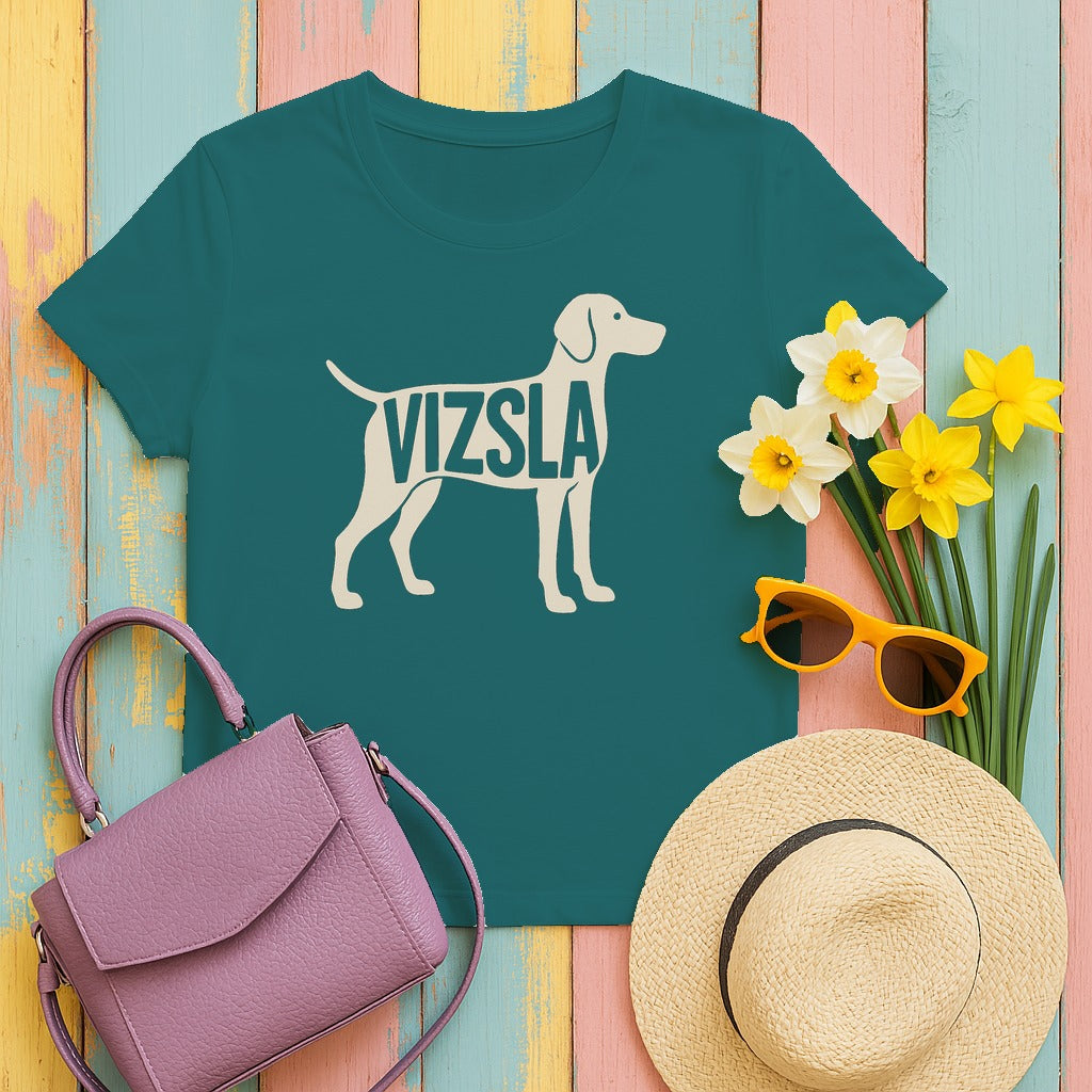 Elegant Vizsla Silhouette T-Shirt in Antique Jade Dome