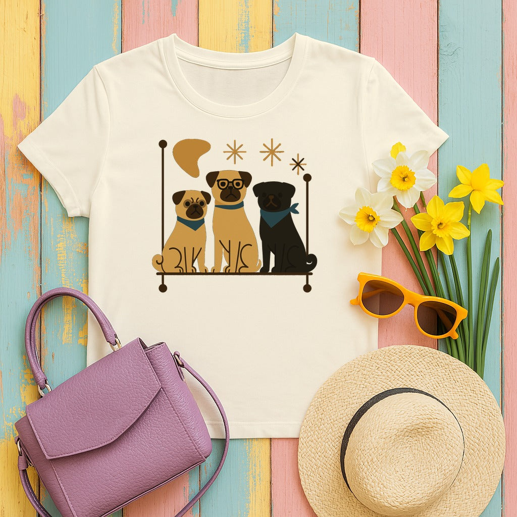 Mid-Mod Pug Parade Graphic T-Shirt in Natural