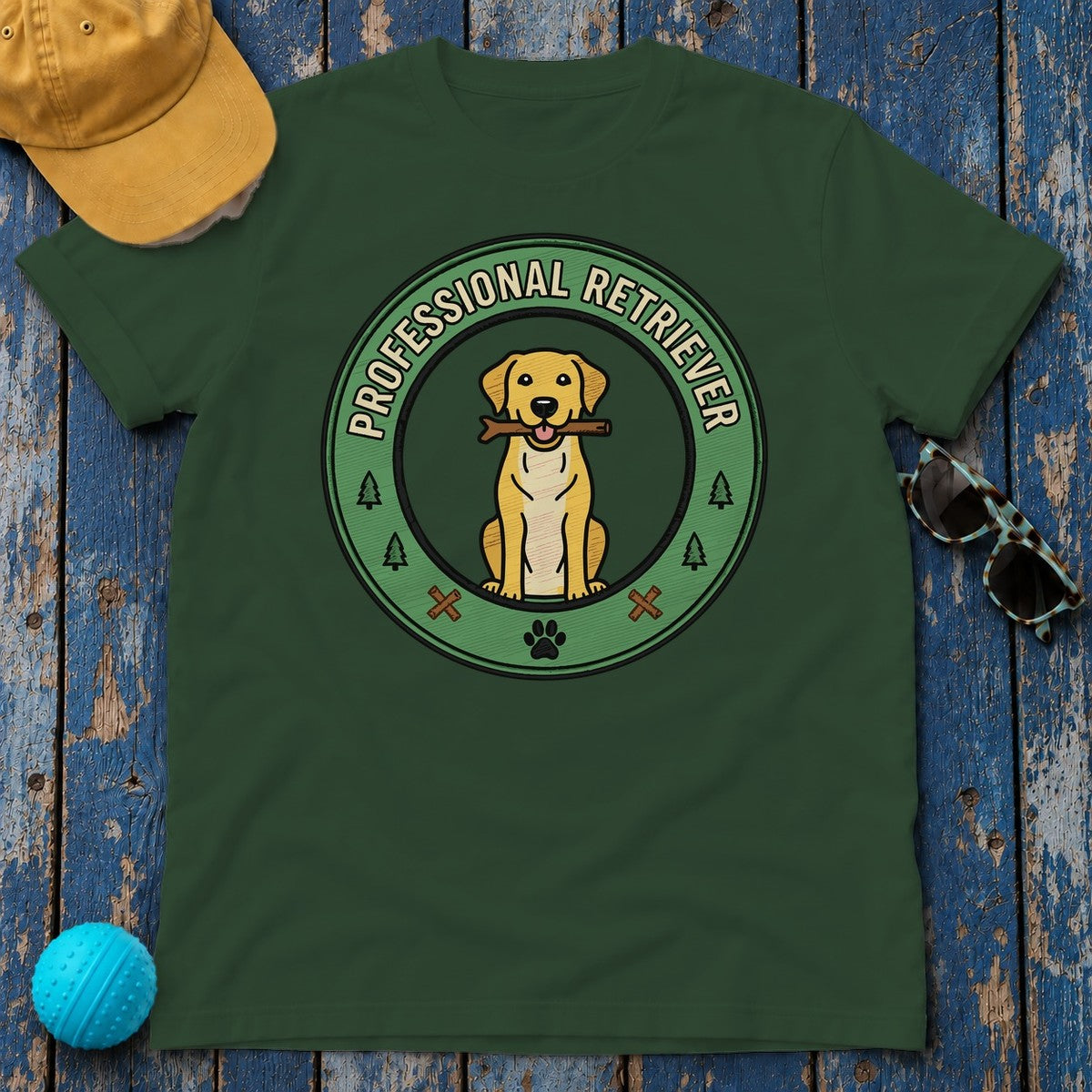 Funny Professional Retriever Yellow Labrador T-Shirt in Forest Green