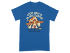 Blue t-shirt with a Bracco Italiano dog and text "Every walk is an investigation."