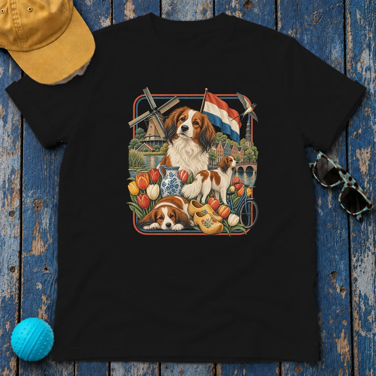 Kooikerhondje Netherlands Heritage T-Shirt in Black