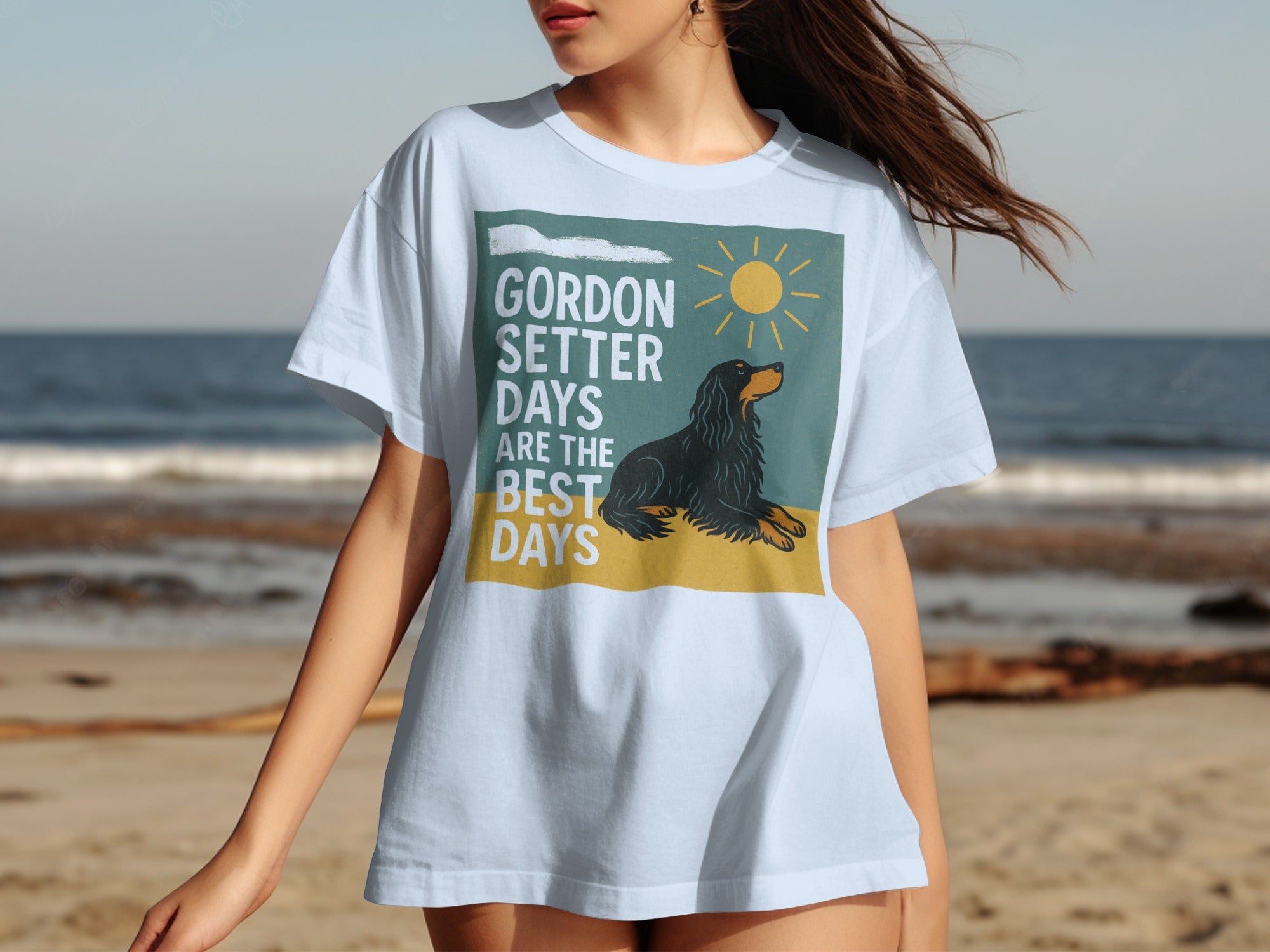 Gordon Setter Days are the Best Days text with a dog and sun on t-shirt.