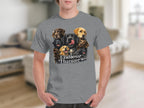 Grey t-shirt with a graphic of multiple Labrador Retriever dogs and the text "Endless Hunger".