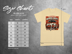 Gildan 5000 size chart with t-shirt graphic and 'Totally Wiped Out!' text.