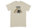 Beige t-shirt with a cartoon dog peeking out from under a blanket.
