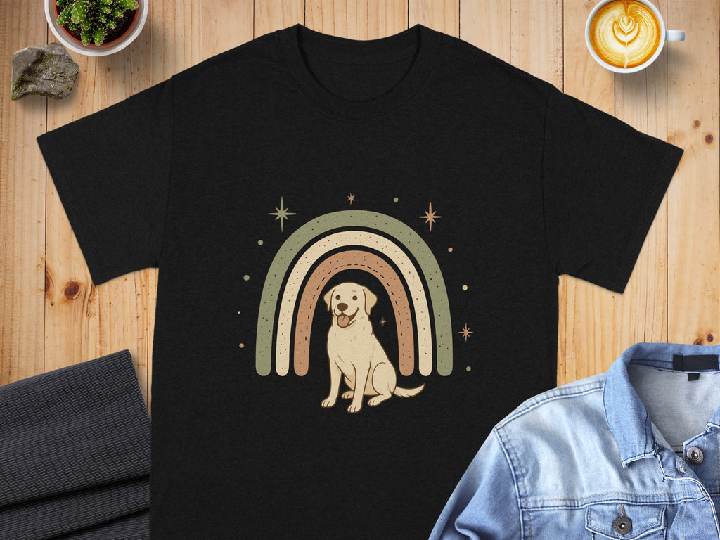 Graphic Rainbow and Dog Design on Black T-Shirt product