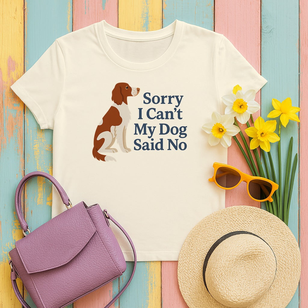 Irish Red and White Setter Sorry I Can't My Dog Said No Tee in Natural