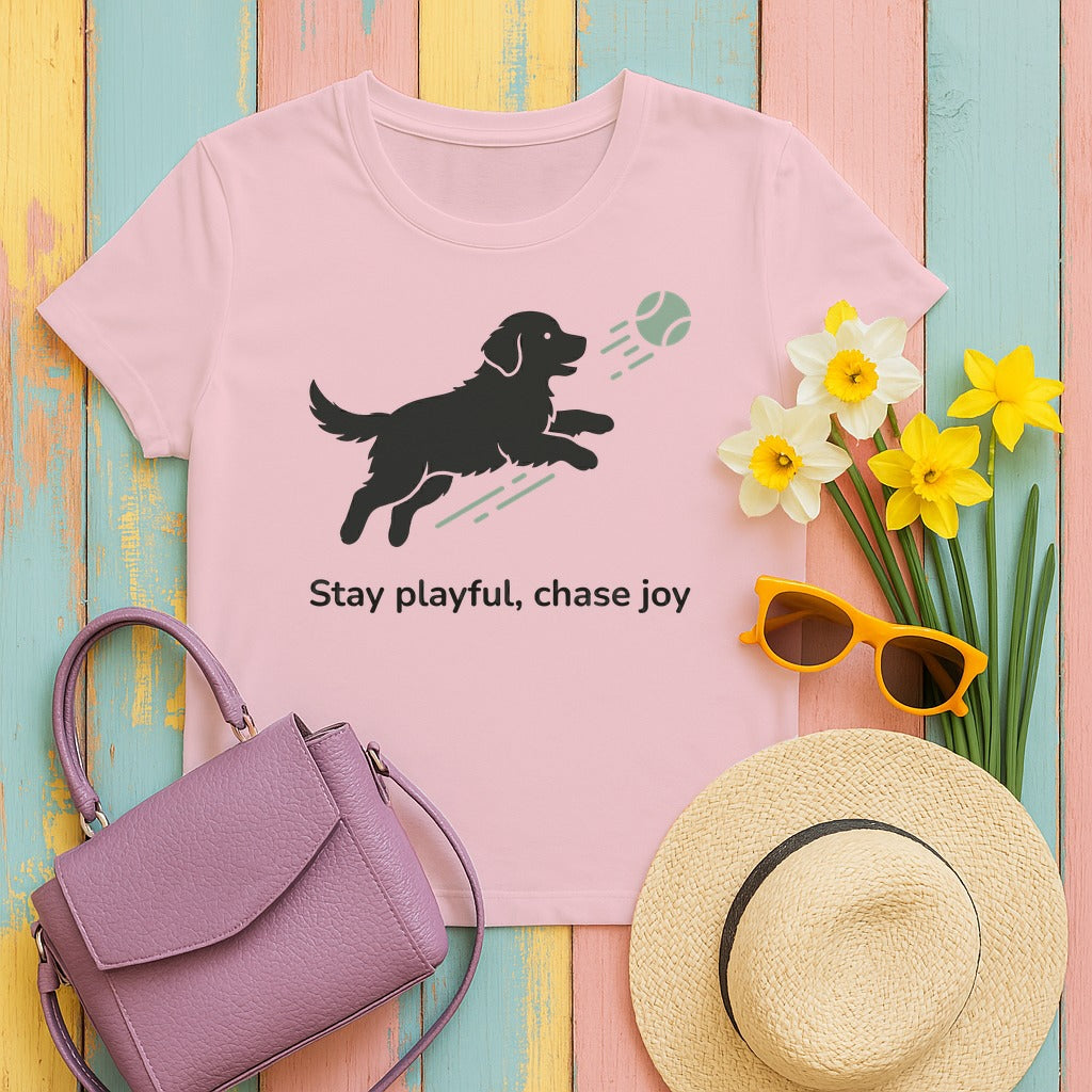 Stay Playful Golden Retriever T-Shirt in Blossom