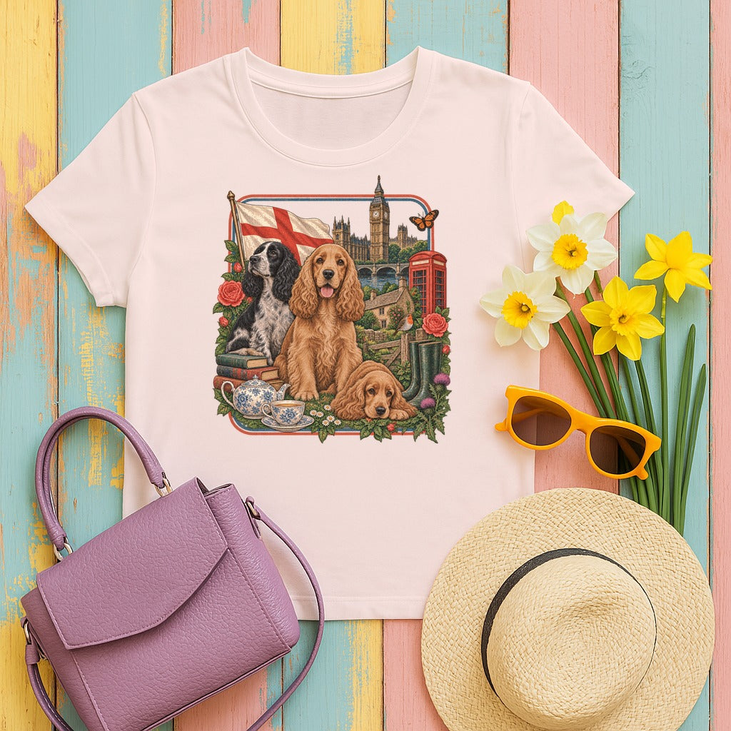 Cocker Spaniel England Heritage tee, Soft Pink