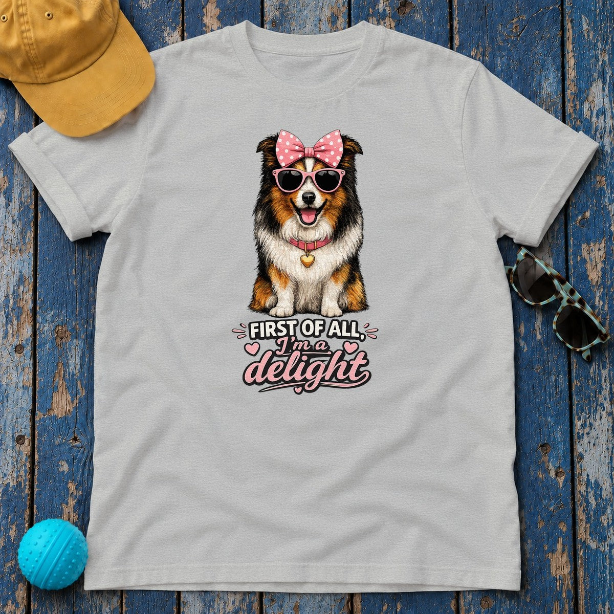 I'm a Delight Sheltie Bow T-Shirt in Sport Grey