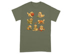Six golden retriever puppies playing with yarn and knitting supplies.