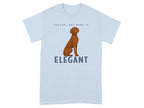 Light blue t-shirt with a brown dog and "ELEGANT" text.