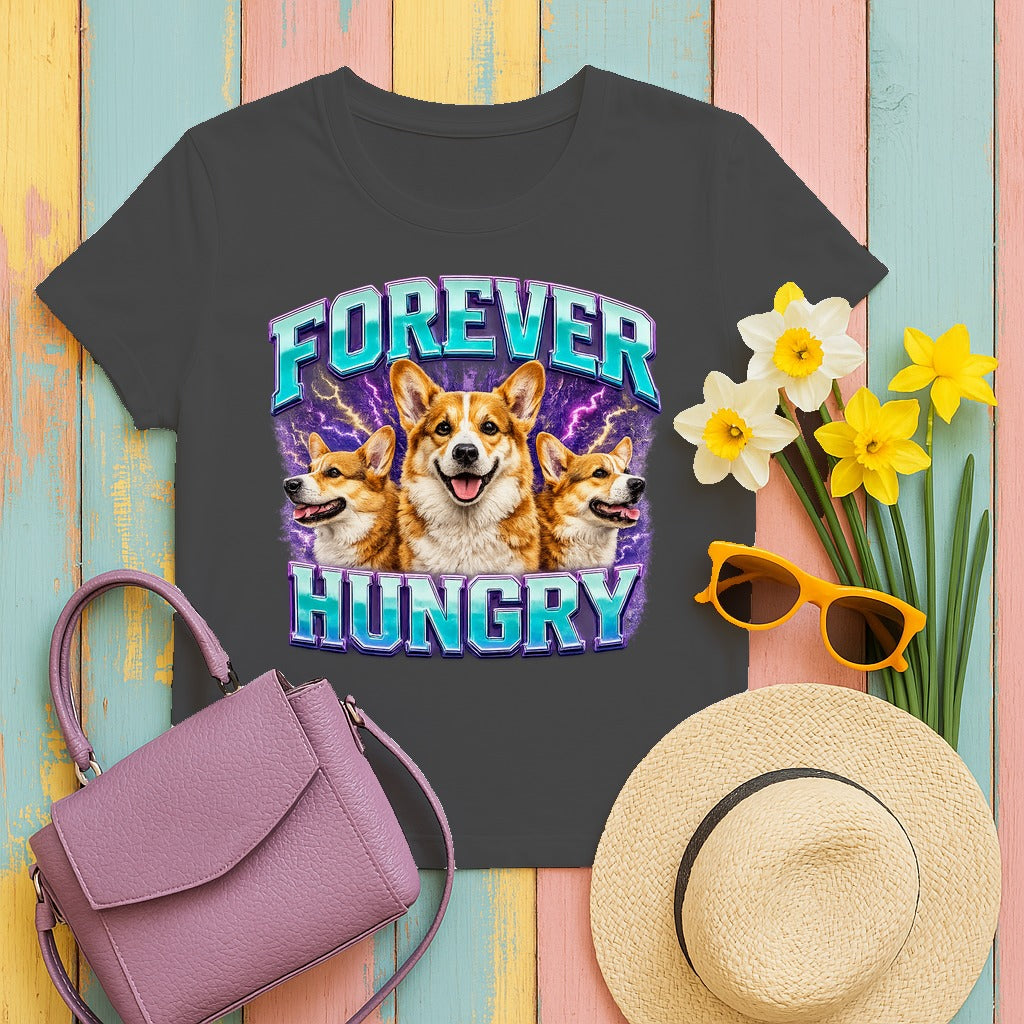 Forever Hungry Corgi Graphic T-shirt in Dark Heather