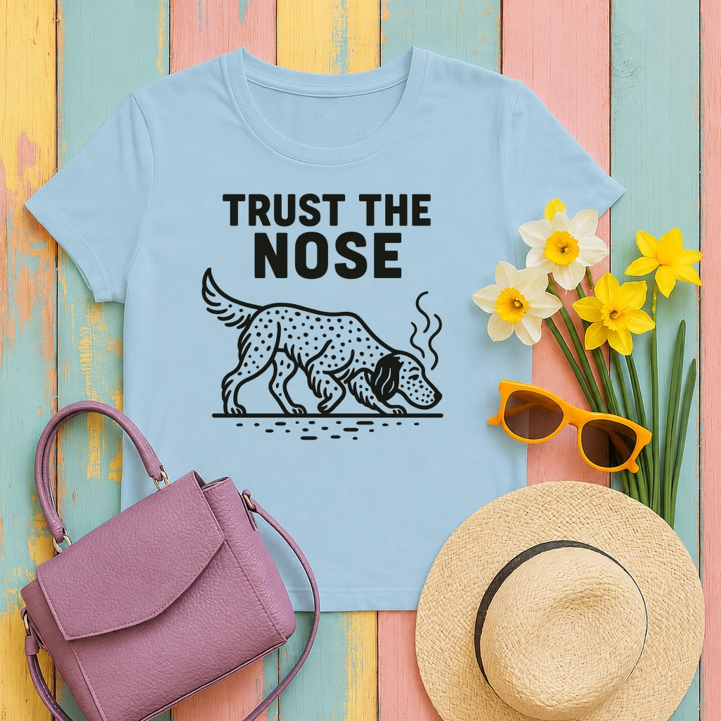 English Setter Trust the Nose Tee in Light Blue