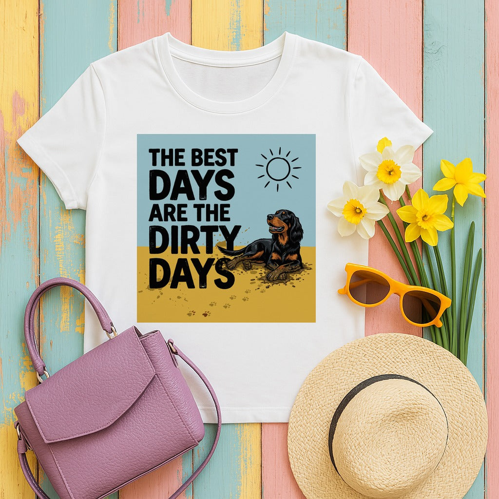 Dirty Days Happy Dog Gordon Setter T-Shirt in White